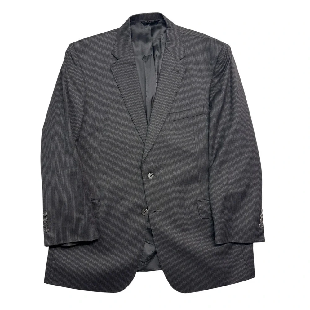 Jos A Bank 46R 40x32 Charcoal Pinstripe 2pc Pant Suit Signature Gold Pleated